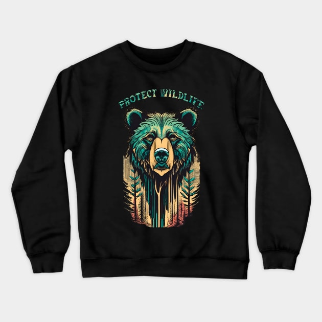 protect wildlife. bear and forest vintage design Crewneck Sweatshirt by MusicianCatsClub
